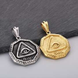 Vintage Stainless Steel Evil Eye Pendant Necklace For Men Fashion Personality Triangular Jewelry