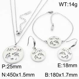 Fine Polished MOM English Letter Pendant Necklace Stainless Steel Fashion Bracelet Mother's Day Set