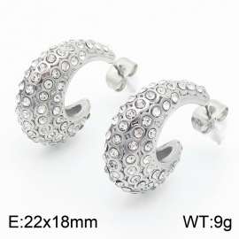 European and American fashion stainless steel creative full diamond irregular C-shaped opening charm silver  earrings