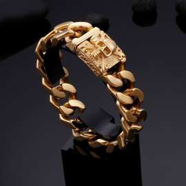 Cuban chain thick bracelet men's stainless steel skull Gold-plating Bracelet