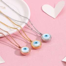 Sweet and trendy collarbone chain circular shell devil's eye lady necklace