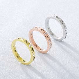 Stainless Steel Roman numeral diamond inlaid hollow letter ring