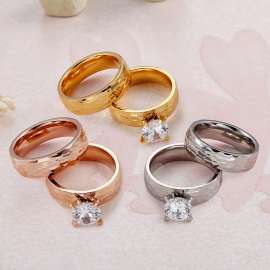 Simple stainless steel striking texture zircon women's textured wedding Stone&Crystal Lover Ring