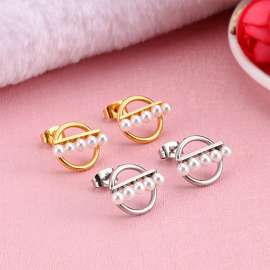 Cute minimalist pearl earrings for girls and women offering a simple fashion style Gold-Plating Earring