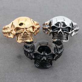 Aggressive Punk Style Skull Head Titanium Steel Ghost Men's Bracelet Bangle