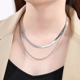 Stainless steel double layer Fried Dough Twists chain - flat snake chain necklace