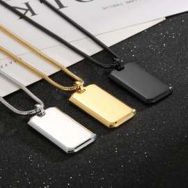 Custom Trendy 18k Gold Stainless Steel Long Bar Pendant Sweater Chain Necklace Black PVD Plated Custom Dog Tags Necklace For Men