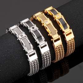 Trendy Creative Chain New Stainless Steel Men's Diamond Set Magnetic Buckle Gold-plating Bracelet