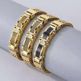 Fashion Creative Chain New Stainless Steel Men's Diamond Inlaid Carbon Fiber Magnetic Buckle Bracelet