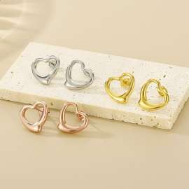 Sweet and lovely heart-shaped hollow stainless steel earrings