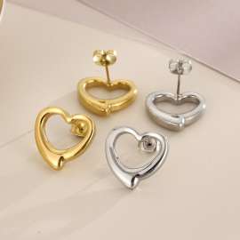 Sweet and lovely heart-shaped hollow stainless steel earrings