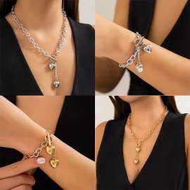 Stainless steel heart OT buckle bracelet necklace set