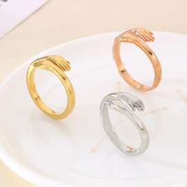 Stainless steel cast open type two handed embrace couple Special Ring