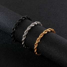 Hiphop Nightclub Hip Hop Men's Bracelet Fried Dough Twists Chain Stainless Steel Woven Twisted Rope Hand Jewelry