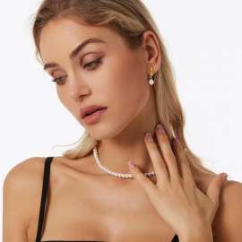 Bridal pearl collarbone short necklace stainless steel set