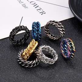 Cold neutral style polished chain double woven Cuban chain steel ring