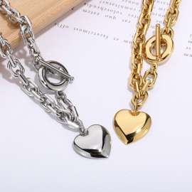 Love pendant O-chain OT buckle internet famous hip-hop peach heart stainless steel necklace