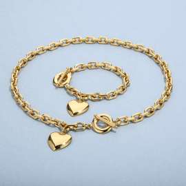 Golden Love Pendant O-Chain OT Buckle Internet Celebrity Hip Hop Peach Heart Stainless Steel Set