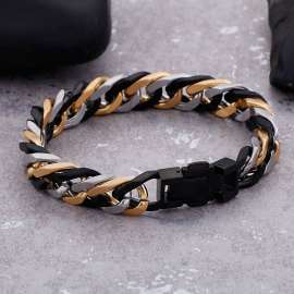 Male stainless steel spring buckle steel color black light luxury Cuban chain Gold-plating Bracelet