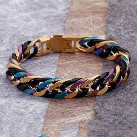 Male Stainless Steel Spring Buckle Colorful Luxury Cuban Chain Bracelet