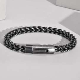 Stainless steel round ground reversible chain men's oxidized bracelet