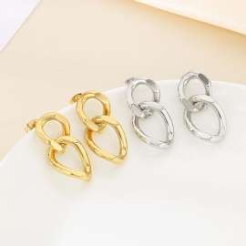 Silver Color Link Chain Stainless Steel Dangle Stud Earrings For Women