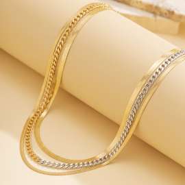 Stainless steel multi-layer Snake bone chain contrasting necklace ins necklace multi-layer necklace