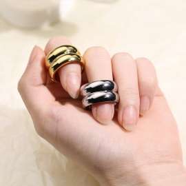 Smooth Plain Double Ring Steel Color Stainless Steel Ring