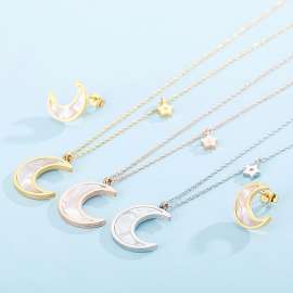 Simple short star moon and shell necklace earrings collar chain set