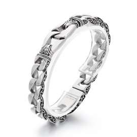 Retro carved totem double circle linked men's bracelet
