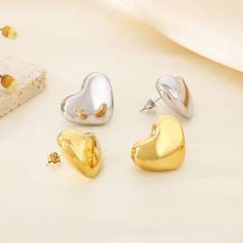 Fashionable and personalized stainless steel creative three-dimensional hollow heart-shaped women's jewelry temperament silver earrings