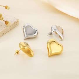 Fashionable and personalized stainless steel creative irregular three-dimensional hollow heart-shaped women's jewelry temperament silver earrings