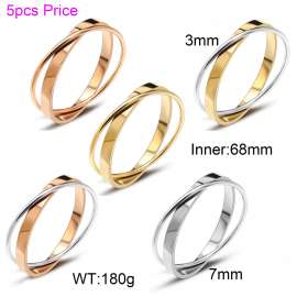 Stainless Steel Rose Gold-plating Interlocking Double Ring Smooth Surface Bangle
