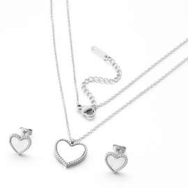 Temperament Mother Shell Love Necklace Earnail Clavicle Chain Two Piece Jewelry Set
