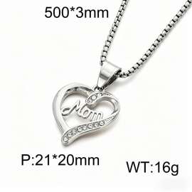 Diamond studded hollow heart-shaped Mom letter Mother's Day gift stainless steel necklace