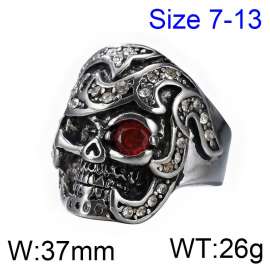 Punk retro pattern skull head red eye zircon Stainless Steel  ring