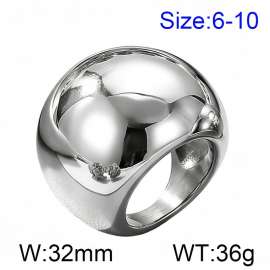 European and American fashion personality stainless steel creative thick, thick, smooth circular curved surface exaggerated temperament silver ring