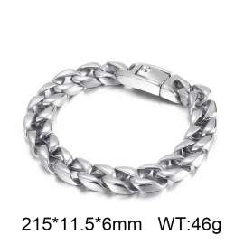 Polished Silver Cuban Link Bracelet for Men, 316 Stainless Steel Curb Chain with Secure Push Clasp