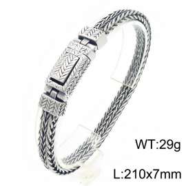 Retro Oxidized Stainless Steel Wheat Chain Bracelet for Men  Vintage Braided Wristband with Leaf Engraved Clasp, Gothic Punk Style Jewelry Gift