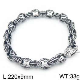 Retro Viking Totem Stainless Steel Bracelet for Men, Antique Silver Blackened Dot Engraved Chain, Punk Biker Wrist Jewelry, Waterproof & Durable