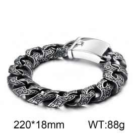 Vintage Scrollwork Cuban Link Bracelet for Men Stainless Steel Retro Carved Chain, Gothic Heavy Metal Wristband, Hypoallergenic Waterproof Punk Jewelry Gift